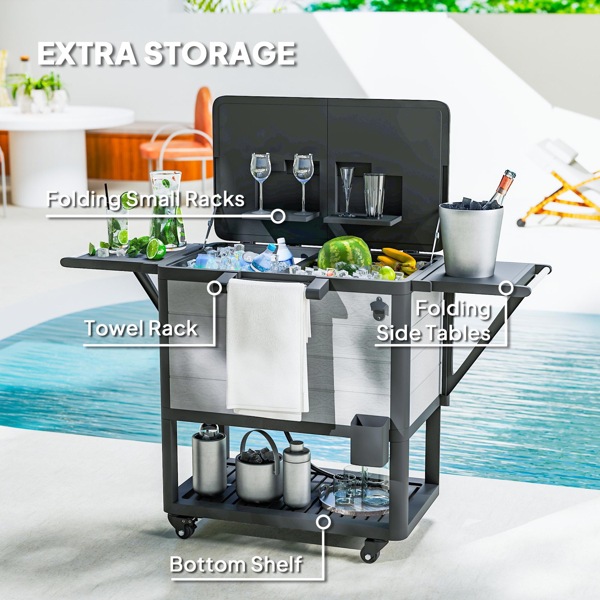 Barara King 104 Quart Cooler with Bottle Opener Shelves Wheels, Portable Outdoor Cooler for Backyard, Deck, Poolside Party, Gray