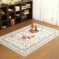 thumbnail image 2 of Washable Area Rug for Living Room, NovDeco 4'x6' Boho Khaki Floral Print Indoor Rug, Soft Low Pile&Stain Resistant Carpet for Bedroom Nursery Kitchen, 2 of 10