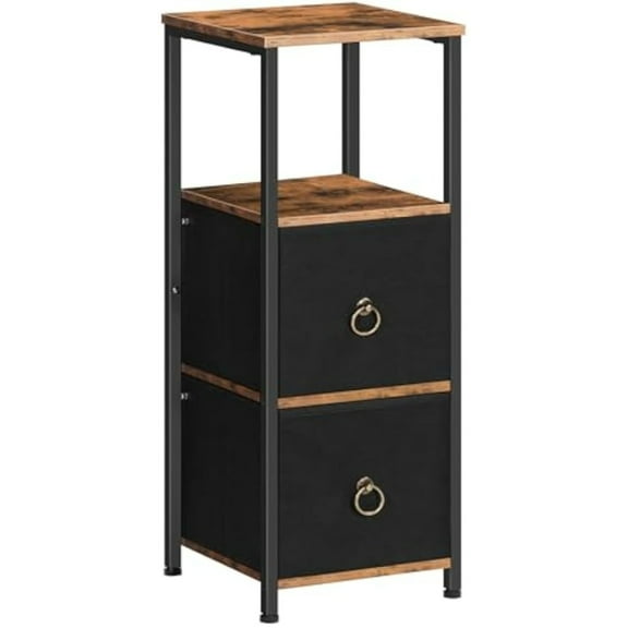Corner Cabinet, 4-Tier Corner Shelf Stand with 2 Drawers,Bathroom Floor Cabinet, Narrow Storage Cabinet, for Bathroom, Living Room, Rustic Brown and Black