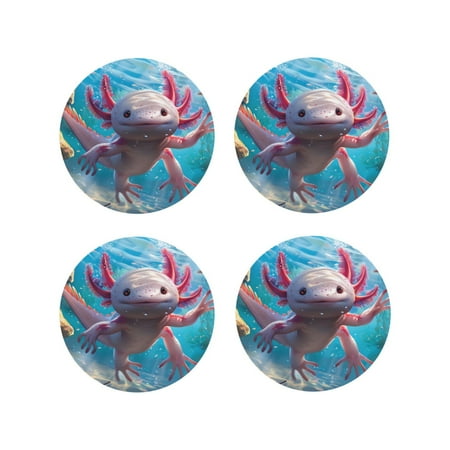 

Fuzoiu Cute Underwater Axolotl Print Leather Coasters Set Drink Coasters Set of 4 for Tabletop Protection Durable PVC Coasters Home Décor and Housewarming Gift-Round Shape