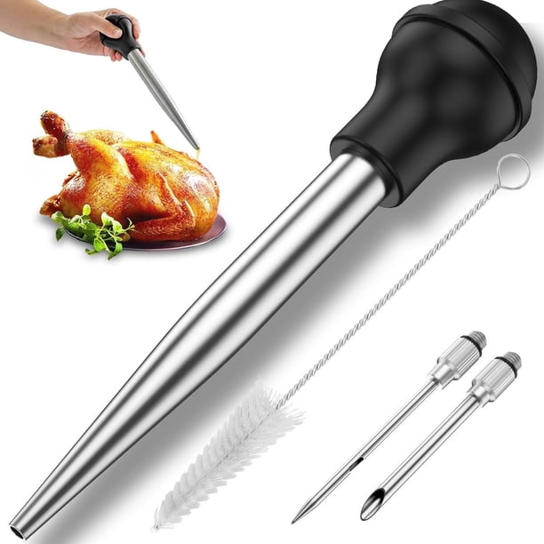 Jeringa de Acero Inoxidable para Pavo, Inyector de Marinada de Carne, Aguja para Pavo para Cocina, Juego de 4 Piezas