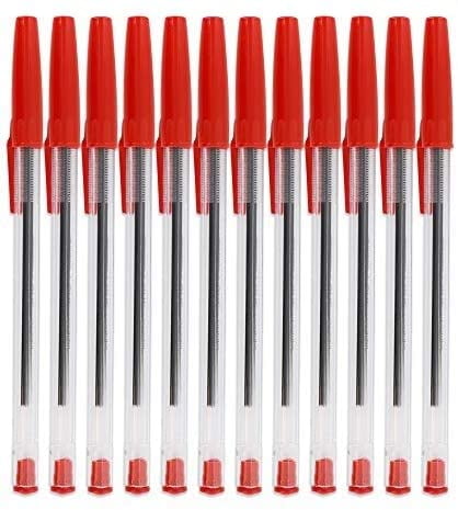 Emraw Stick Pen Premium Comfort Cushion Grip Smooth Lines Medium Point Roller Ball Pens for Smooth Writing Office Pure Red Ballpoint Pack of 2