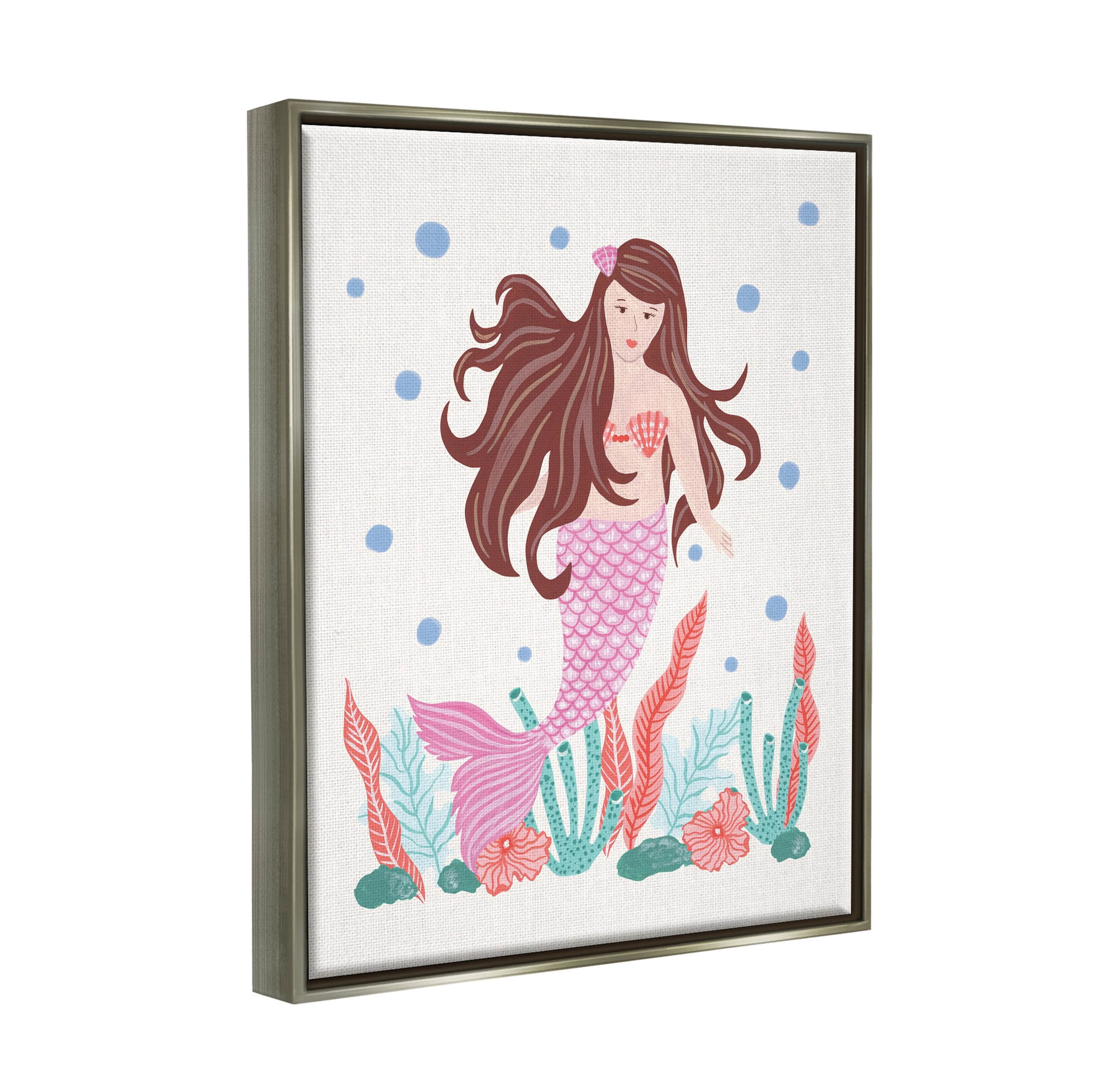 Stupell Industries Underwater Scene Mermaid Bubbles Graphic Art Luster Gray Floating Framed Canvas Print Wall Art, Design by Aralma