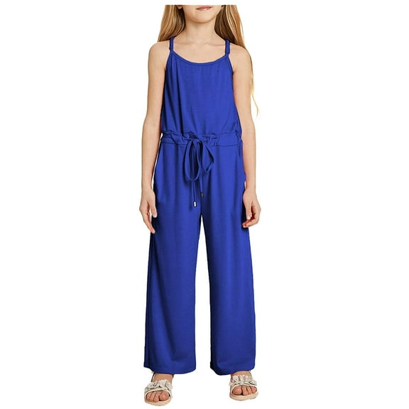 Zanarzt Girl Jumpsuit Holiday Child Kids Girls Sleeveless Solid Adjustable Shoulder Strap Romper Jumpsuit Blue,4-5 Years