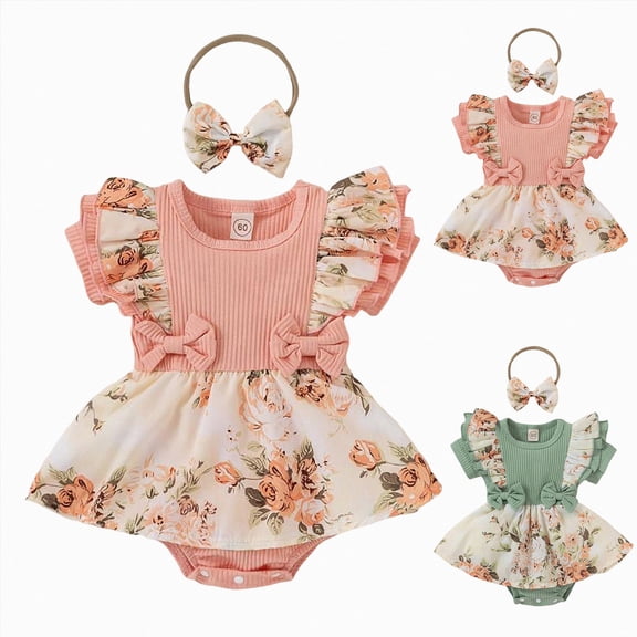 Gibobby Toddler Baby Girl Farm Outfit Chickens Romper Bell Bottoms Boho Overalls Jumpsuit Flare Pants One Piece Summer Clothes(3-6 Months,Light Green)