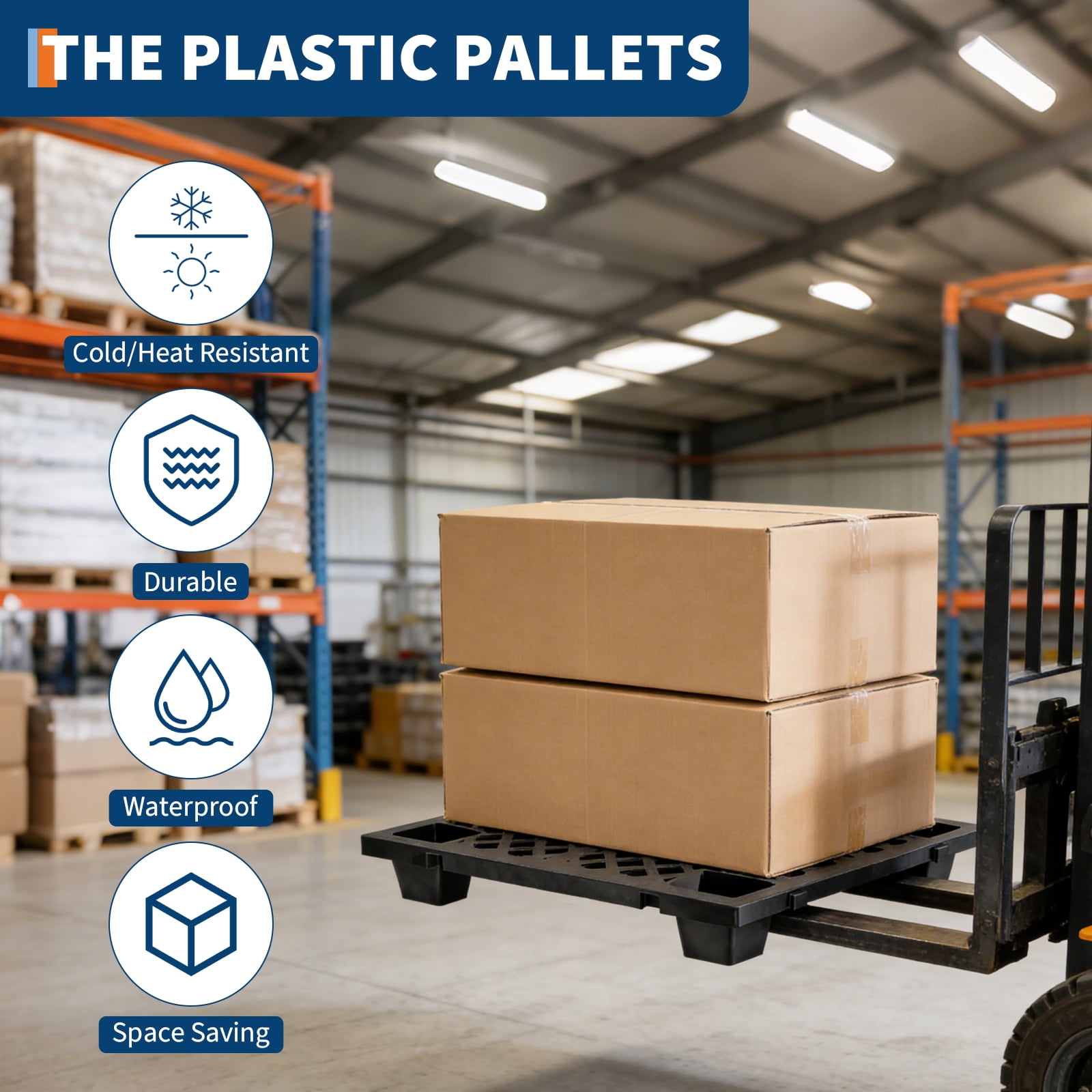 6-Pack Plastic Pallets, 19.7" x 11.8" Interlocking Floor Tiles, Nestable & Stackable for Storage, Ventilated Design for Garage, Basement, Warehouse (Black)