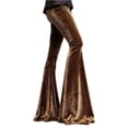 thumbnail image 2 of Women's Velvet Flare Pants, Solid Color High Waist Stretchy Bell Bottom Pants, Retro Glam Trousers for Evening or Holiday Events, Gold - S, 2 of 7