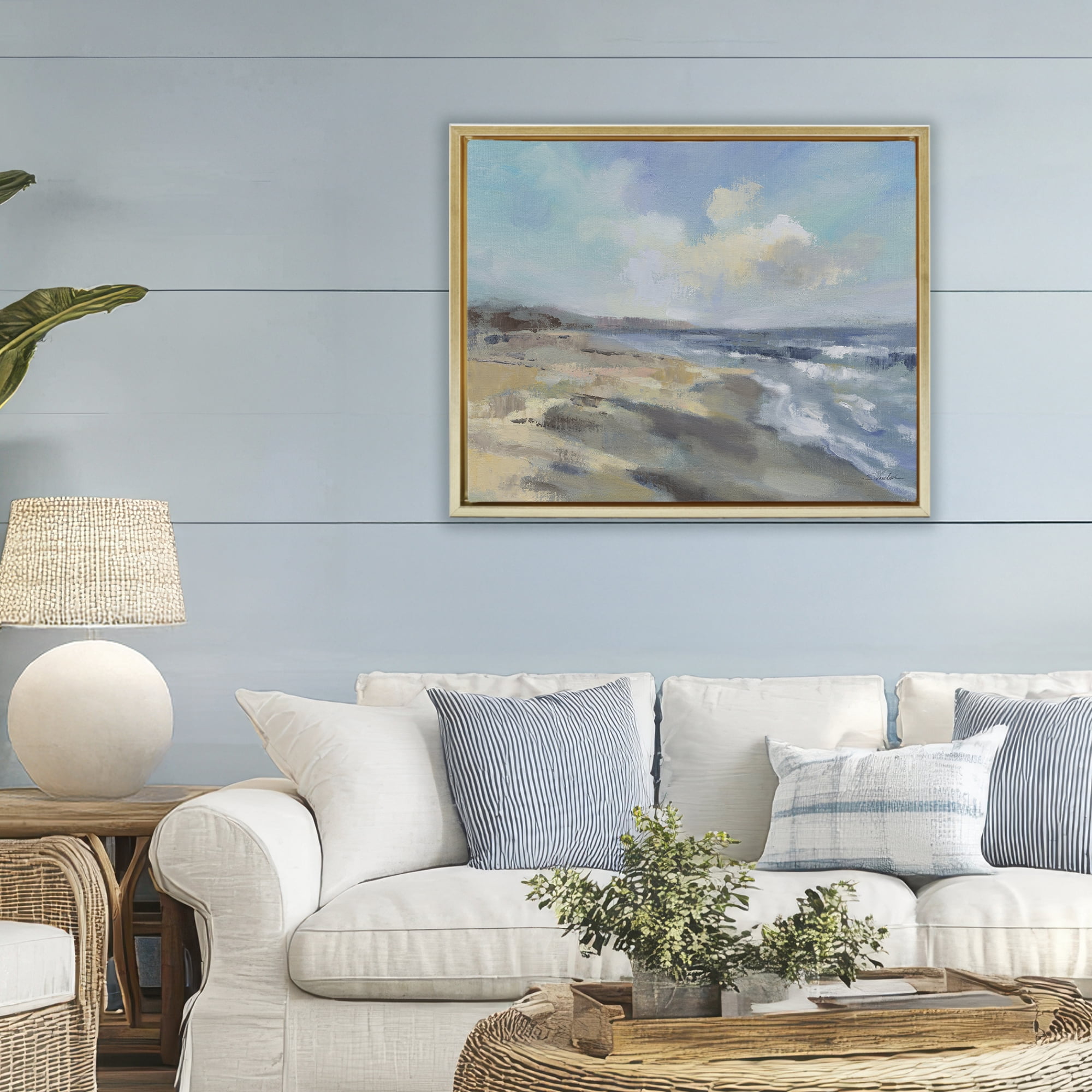 Stupell Industries Serene Morning Beach Waves Gold Framed Floater Canvas Wall Art, design by Silvia Vassileva