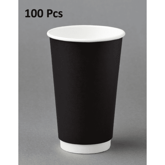 100 Pack 10 oz Double Wall Paper Coffee Cups  Black Color– Insulated Disposable Hot Beverage Cups – No Sleeves Needed – Ideal for Coffee, Tea, Cocoa, Office & Events  BOSPHORA