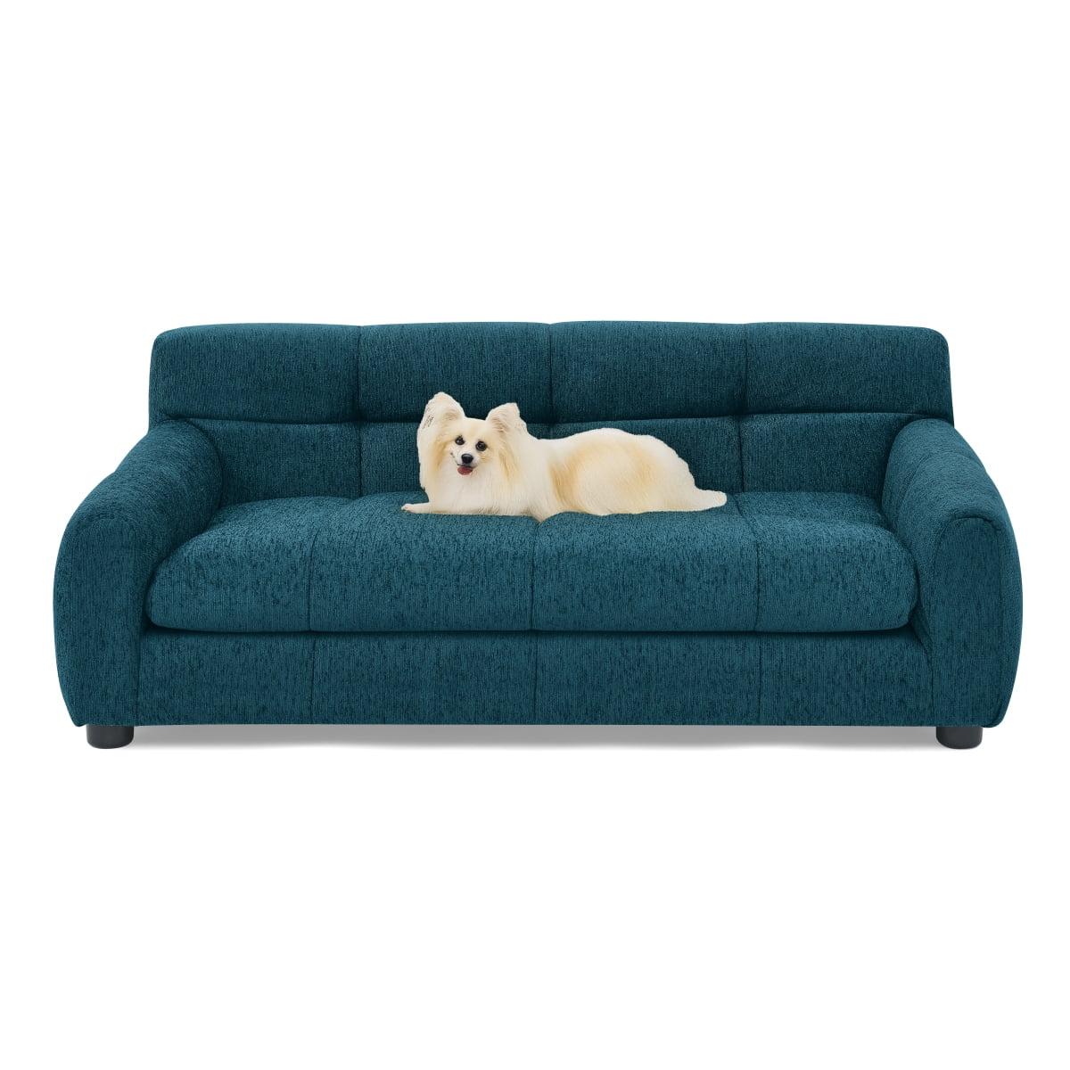 Dog Sofa for Large Dogs, Orthopedic Pet Couch with Backrest and Armrests, Soft Linen Pet Bed for Medium Dogs, Modern Rectangular Pet Furniture, Blue