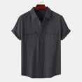 thumbnail image 4 of FAVIPT Button Down Linen Shirts for Men Short Sleeve Button Down Casual Shirt Loose Cotton Lightweight Summer Beach Shirts 2025 Dark Gray,XL, 4 of 8