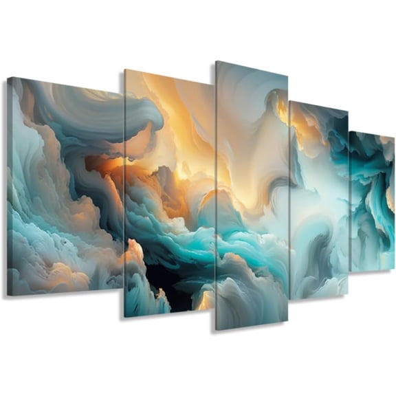 ZHONGYUTONG Teal Abstract Wall Art 5 Pieces Turquoise Wall Canvas Pictures Prints Modern Abstract Home Wall Decor for Living Room Bedroom Office Framed (8x14inx2pcs 8x18inx2pcs 8x22inx1pcs)
