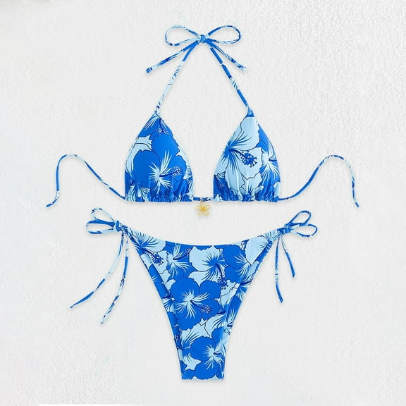 ClodeEU Women's Halter Bikini Two Piece Swimsuit,High Waisted Triangle Bikini Set ,Cheeky Bathing Suit Dark Blue,Womens Plus L