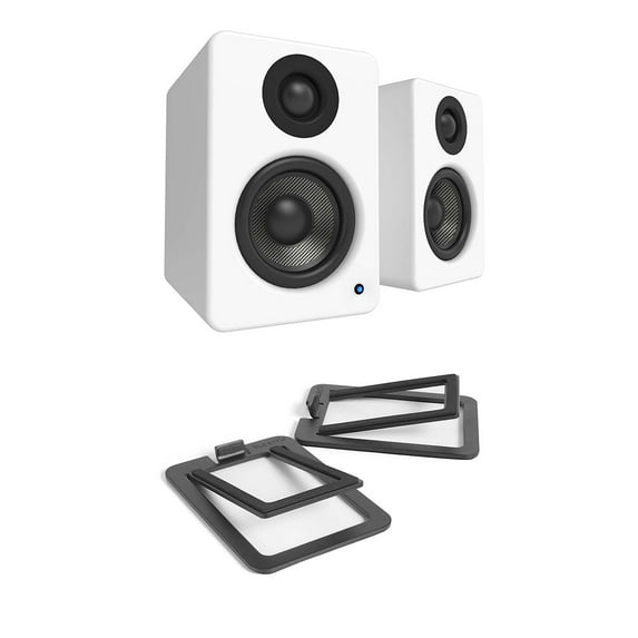 Kanto YU2 PC Gaming Desktop Speakers 100W - Matte White (Pair) with Kanto S2 Angled Desktop Speaker Stands - Black (Pair) (2022)