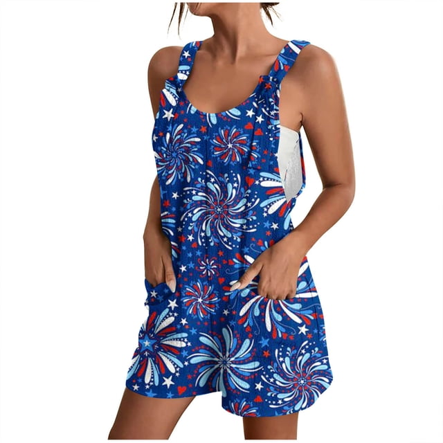 Penkiiy Combinaison d'Été pour Femmes, Salopette Courte Décontractée Sans Manches, Jambes Larges, Mode avec Poches, 2TG Multicolore