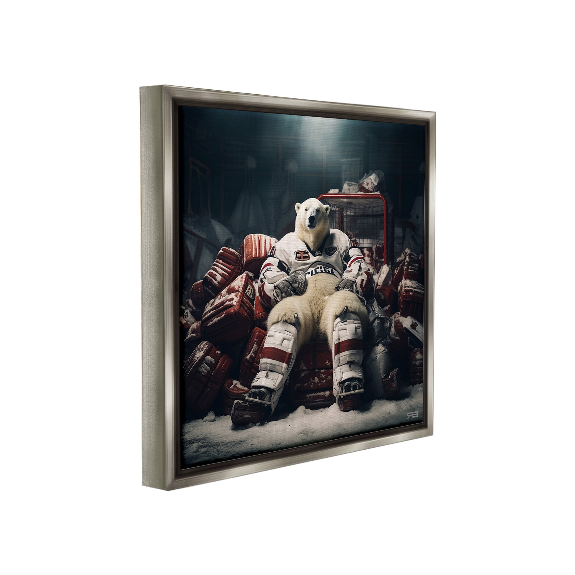 Stupell Industries Hockey Player Polar Bear Animals & Insects Painting Gray Floater Framed Canvas Art Print Wall Art, 18 x 18