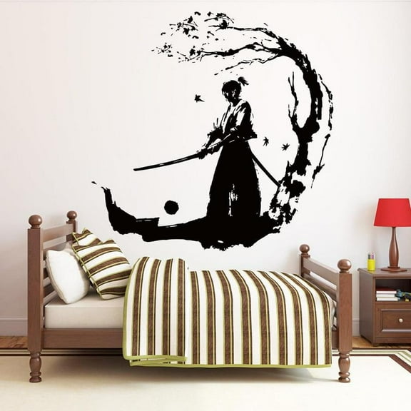 Japanese Samurai Ninja Wall Sticker Vinyl Home Decoration Kids Boys Room Teens Bedroom Decals Removable Self Adhesive Mural 57x57cm