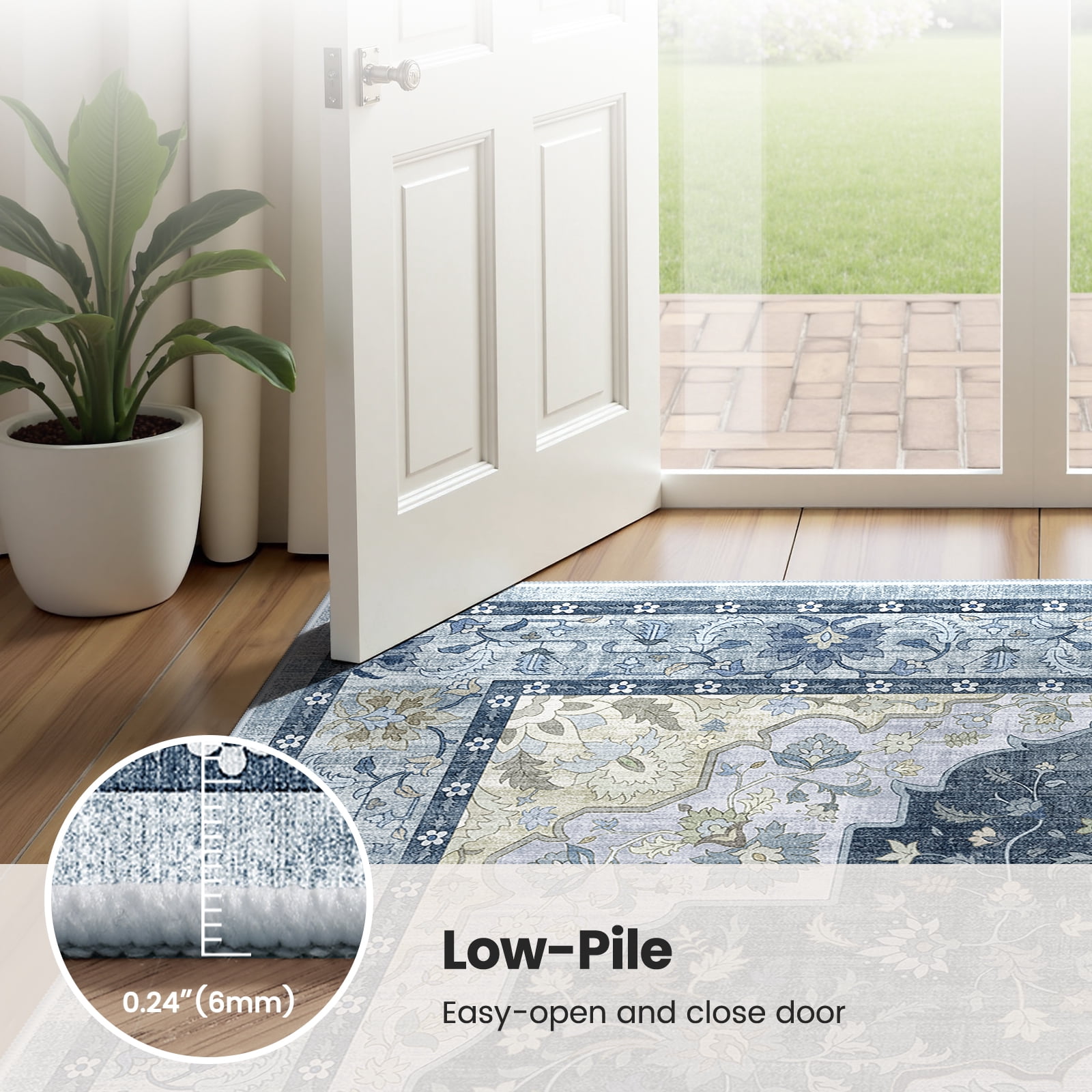 CHITOOMA 8'x10' Area Rugs for Living Room, Boho Machine Washable Floral Area Rug with Non-Slip Backing, Stain Resistant Non-Shed Carpet for Bedroom, Dining Room, Dorm, Office