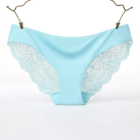 Panties for Women No Show Lace Sexy Triangle No Trace Low Waist Ice Silk Underwear Cotton Silky Brief