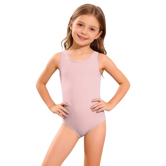 Grblisyd Girls' One Piece Swimsuit Solid Color Bathing Suits Crew Neck Racerback Swimsuits Size 2-13 Years