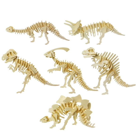 COOPHYA 6Pcs Wooden Dinosaurs Model Toys Encourage Patience Building and Playtime for Kids Khaki