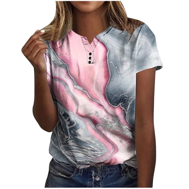 Pompotops Chemises Mode Décontractée pour Femmes Manches Courtes Tee-Shirt Ample Col en V Blouse Liquidation