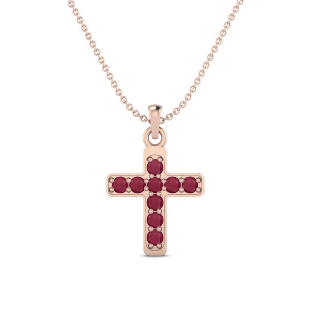 Collier Pendentif Femme Croix Sainte en Argent Sterling 925 avec Verre Rubis Rond 3mm Bijoux