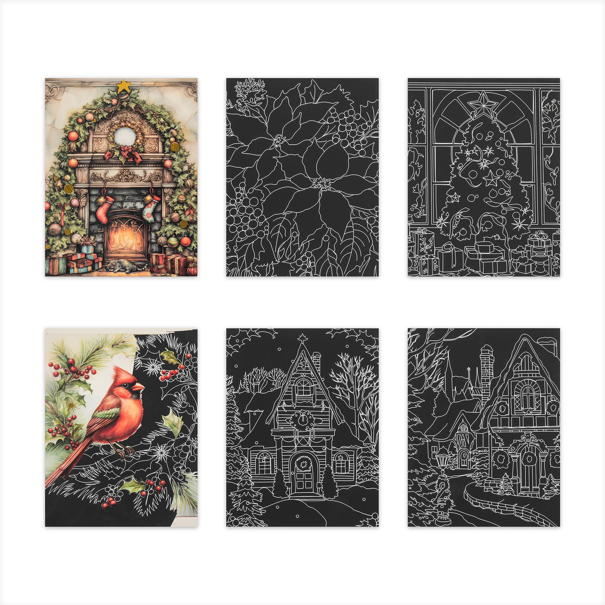 Brea Reese: Scratch Art Paper Pad - Home For The Holiday - 14 6x8" Pages, Reveal 7 Seasonal & Festive Holiday Designs, Metallic Pops, Adult Craft Kit