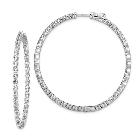 Auriga Fine Jewelry 925 Sterling Silver Rhodium-plated 78 Stone 2.3mm CZ In/Out Hinged Hoop Earrings for Women