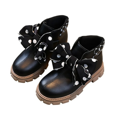 

Girls Autumn and Winter Little Kid and Big Kid Children Bow Boots Academy Style Kids Leather Boots Winter Boot Girl Gear Saltwater Boots Kids Baby Rain Shoes Link Boots and Girls Kid Winter Leopard