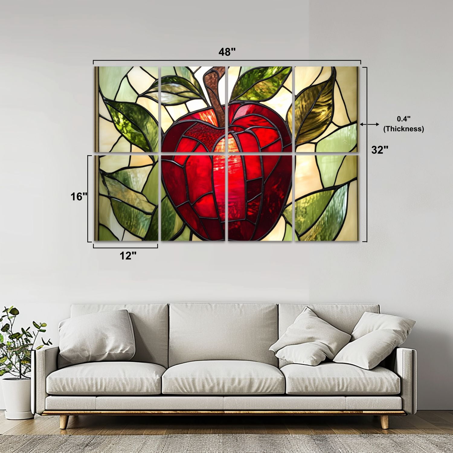 Stained Glass Style 8 Pack Art Acoustic Panels Sound Absorbing Red Apples Decorative Soundproof Wall Panels Self Adhesive for Nursery Game Room Bedroom 48"x32"