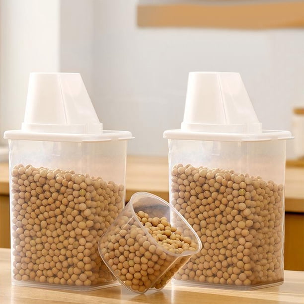 Recipiente hermético para cocina con tazas medidoras | Recipiente de plástico transparente, resistente a la humedad y al polvo, para granos, harina de arroz, café, té, refrigerios y organización de