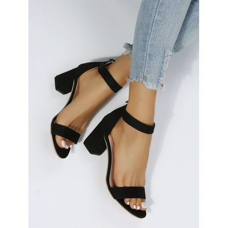 

Faux Suede Chunky Heeled Ankle Strap Sandals Women‘s Footwear
