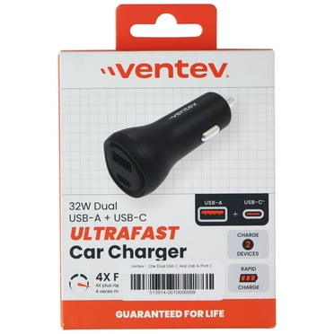 Ventev 32W Dual USB C and USB A Port Car Charger Black