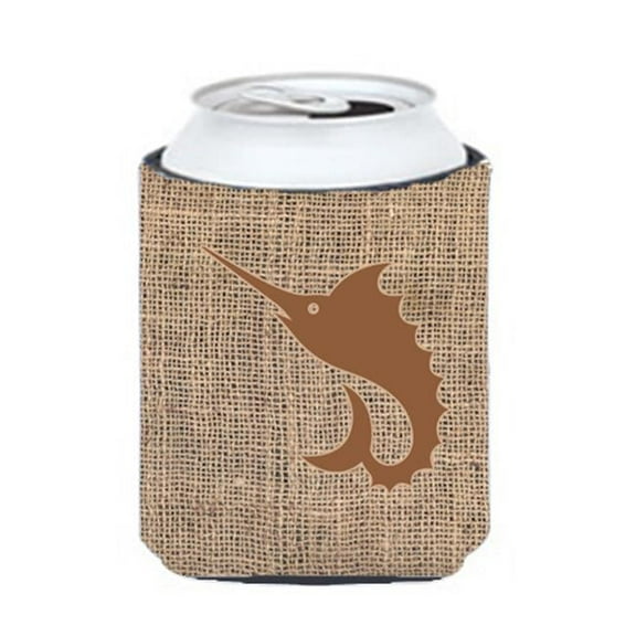 Fish - Sword Fish Burlap and Brown Can or Bottle Beverage Insulator Hugger BB1097