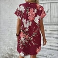 thumbnail image 4 of Tdoqot Womens Dresses Floral Loose Fit Midi Dresses Summer Boho Short Sleeeve 2024 Casual Dresses Wine, 4 of 6