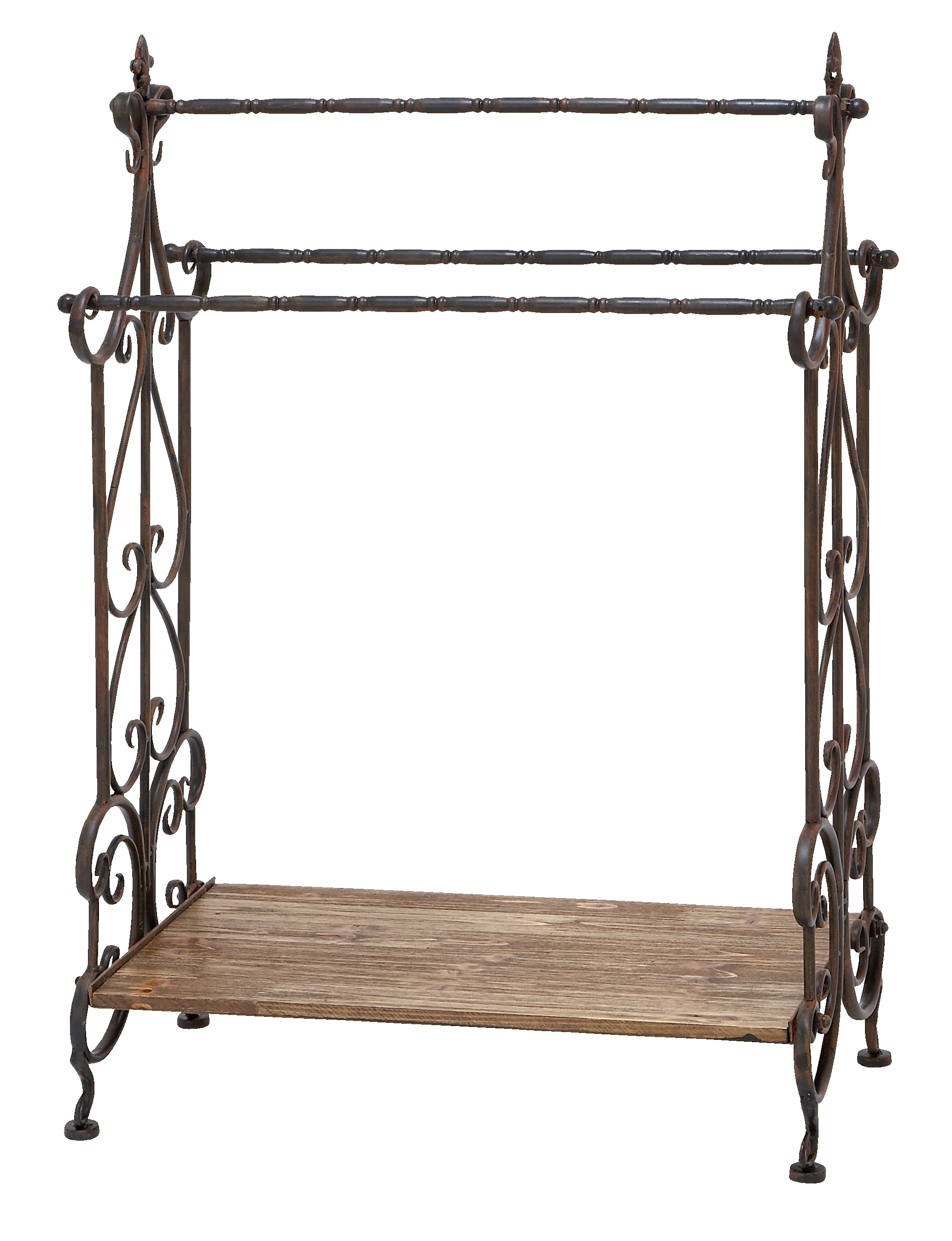Traditional Wooden And Metal Towel Rack In Black Finish
