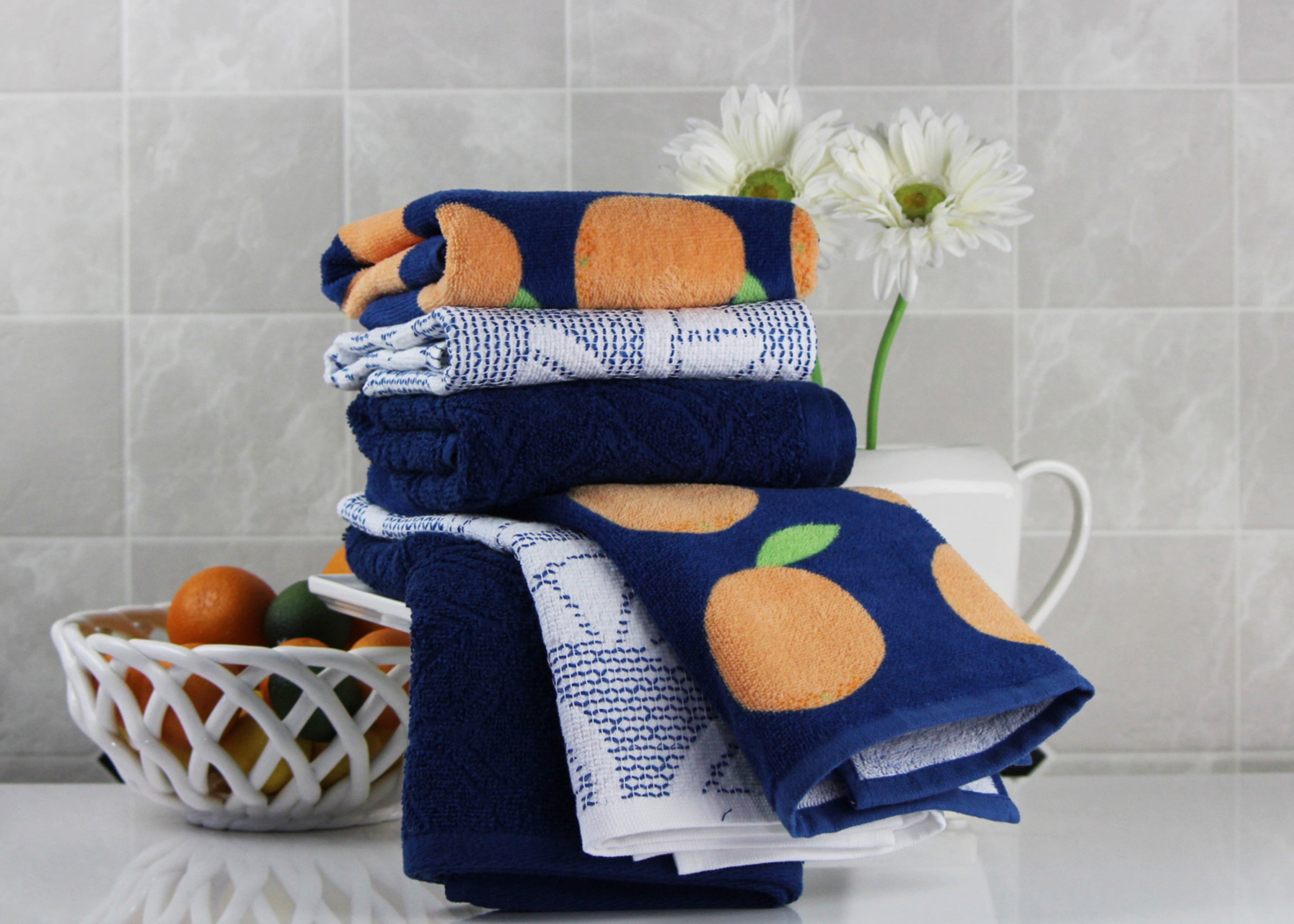 Freshee 6Piece Kitchen Towel Set, Navy Featuring Intellifresh
