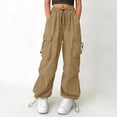 thumbnail image 2 of ZHANGDER Girls Cargo Pants Elastic Waist Drawstring Y2K Trousers with Pockets Wide Leg Jogger Pants, Khaki 12-13 Years, 2 of 7