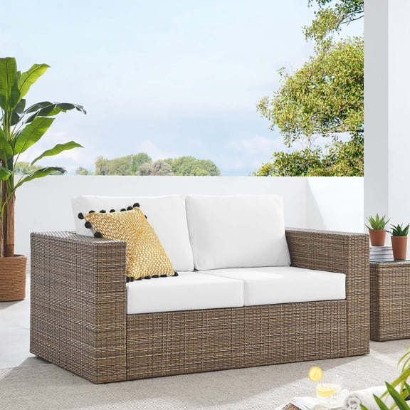 Modway Convene Outdoor Patio Loveseat in Cappuccino White