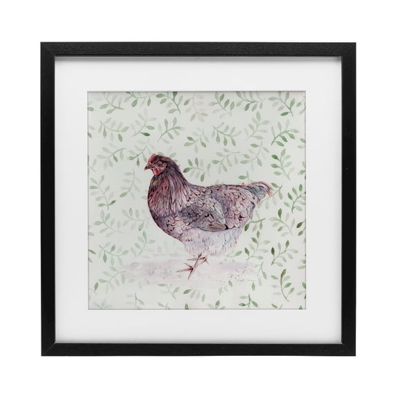 Stupell Industries Farmhouse Hen Portrait on Leaf Sprigs Black Framed Print Under Glass, 13 x 13, by Cady Driver