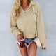 thumbnail image 2 of Sudadera con cuello en V para mujer, cuello alto, manga raglán larga, ajuste a presión, suelta para el trabajo diario y deportes, 2 of 8