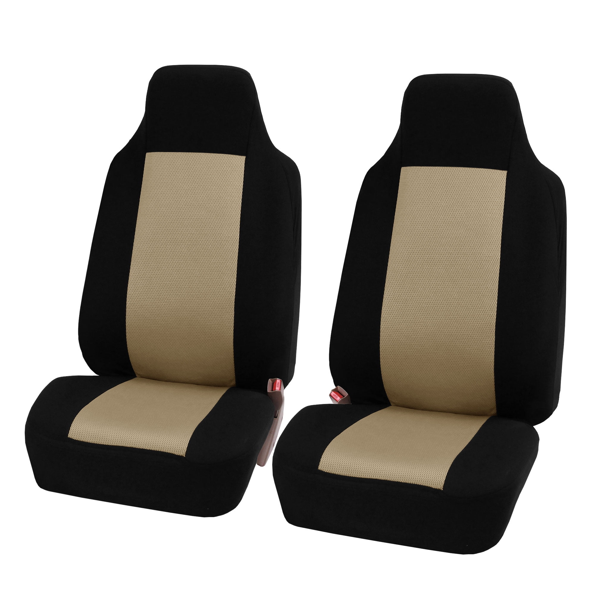 FH Group Classic Cloth Car Seat Cover, Universal Beige Front Set Seat Cover with Air Freshener