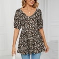 thumbnail image 2 of YYDGH Women's V- Neck Printing Wrapped Bubble Short Sleeve Short Tops Brown M, 2 of 7