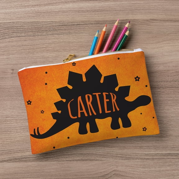 Personalized Planet Dinosaur Zipper Pouch Orange Black