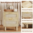 thumbnail image 6 of LAZZO Wooden Nightstands Set of 2 with Rattan Drawers, Bedroom Bedside End Tables, Natural Wood, 6 of 9