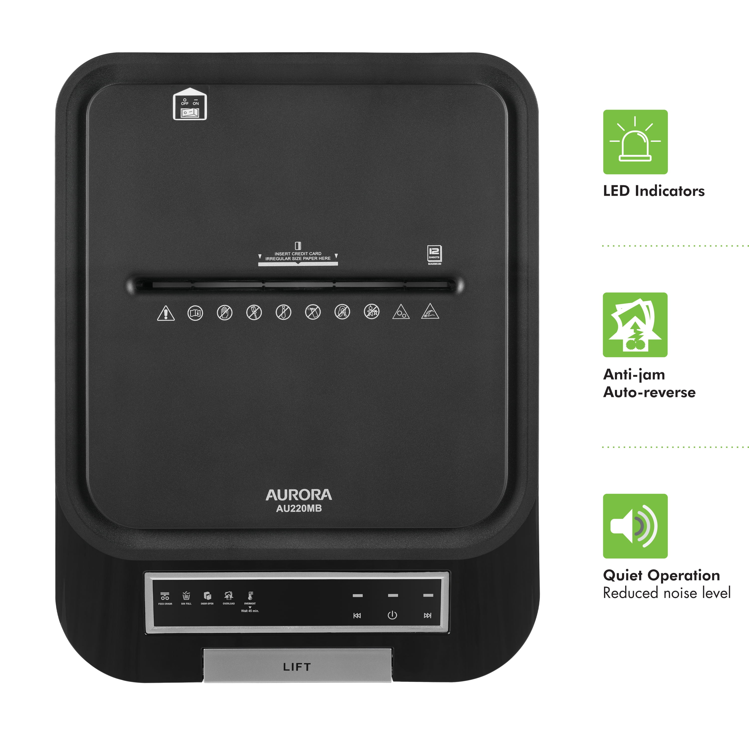 Aurora Commercial Grade 220-Sheet Auto Feed High Security Micro-Cut Paper Shredder/ 60 Minutes/Security Level P-5