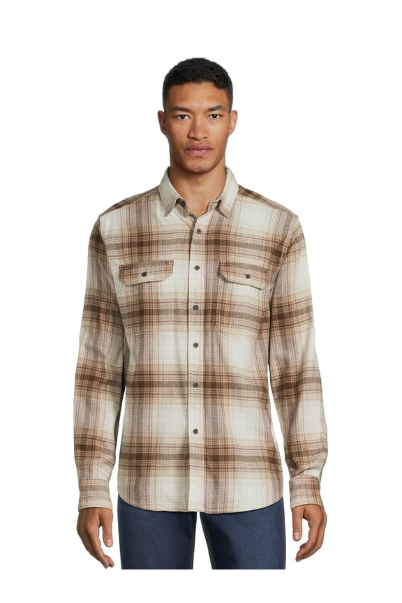 Men's and Big Men's Flannel Shirt with Long Sleeves, Sizes XS-3XLT