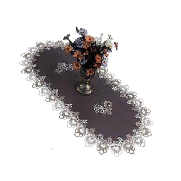 Yihuala Multipurpose Table Cover Polyester Fabric Embroidery Lace Trim Tablecloth Protector For Dining Desk Living Room Decors