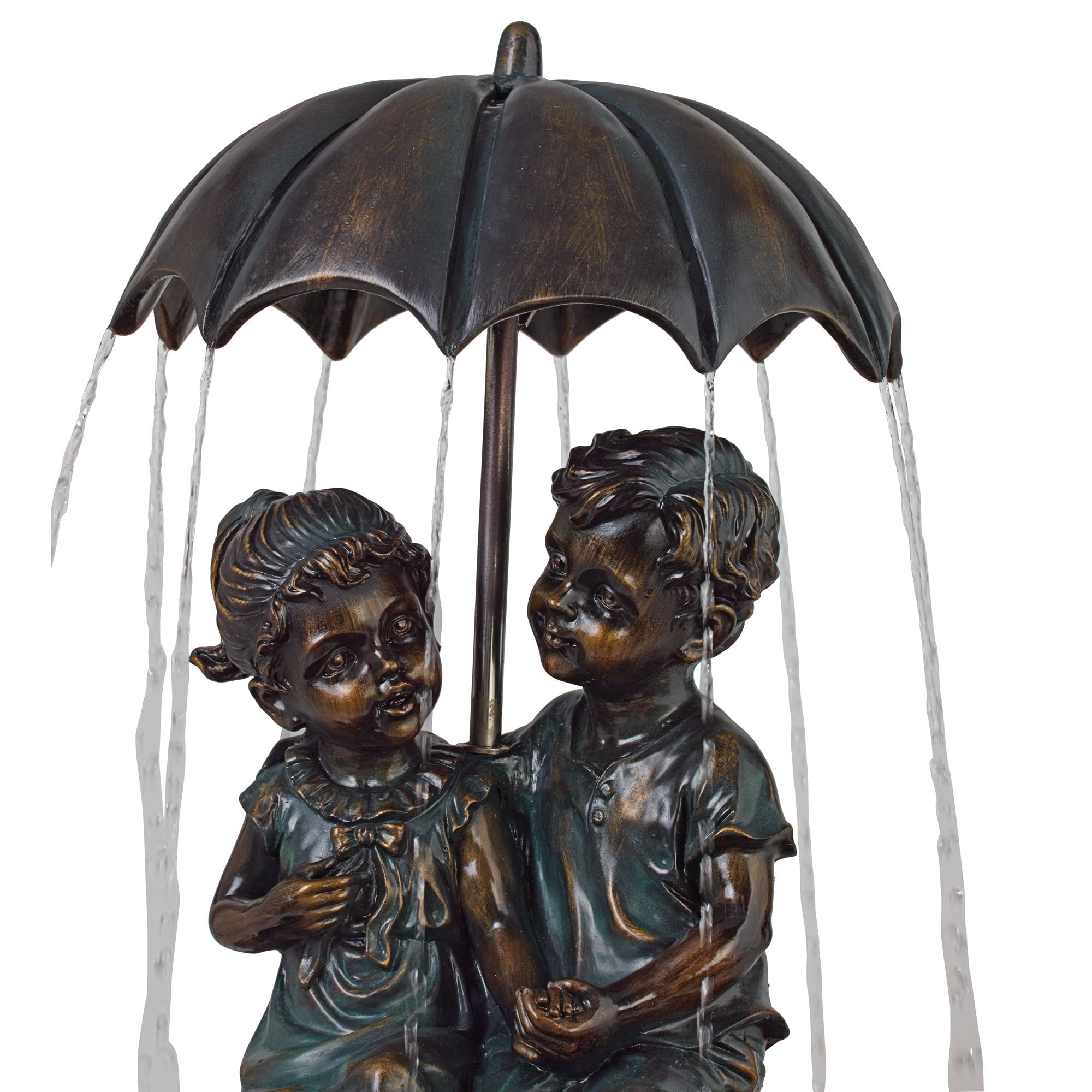 Boy and Girl Under Umbrella 40" High Large Rustic Indoor Outdoor Decor Bronze Floor Fountain Outside Garden
